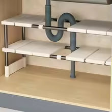 Adjustable Under Sink Storage Rack,Expandable Kitchen & Bathroom Cabinet Organizer, Durable Space-Saving Multi-Layer Pot Holder