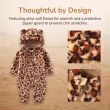 Newborn Hospital Set Search by image 0          Cozy Baby Leopard Print Romper Hooded Bear Ear Fleece Jumpsuit Warm Winter Outfit For Newborn Boys And Girls