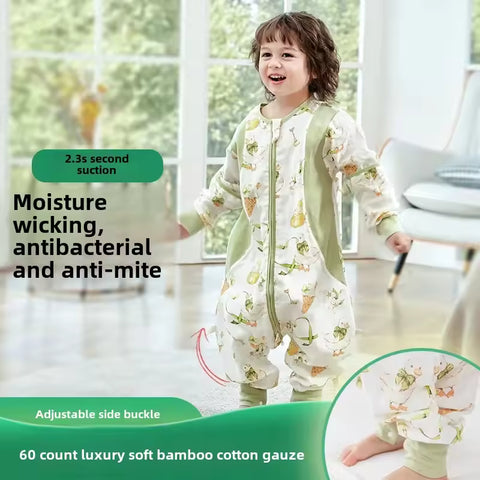Thin Bamboo Fiber Baby Sleep Bag Leg Split Design Cotton Bamboo Cloth Antibacterial Pajamas Summer Season Onesie for Infants