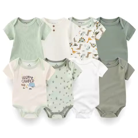 AYNIGIELL Summer Pure Cotton Clothes Newborn Baby Girls Boys Romper Cotton Short-sleeved Bodysuit Infant Baby Clothes