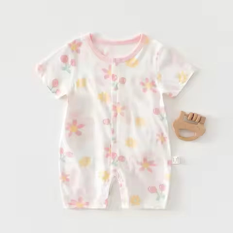 AYNIGIELL Summer Pure Cotton Clothes Newborn Baby Girls Boys Romper Cotton Short-sleeved Bodysuit Infant Baby Clothes